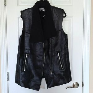 Faux Shearling/leather long black moto-style vest